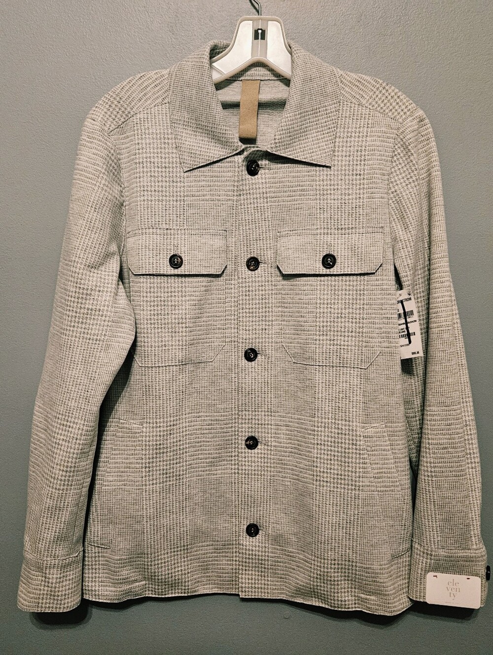 Eleventy Shirt Jacket Light Melange Gray Houndstooth OverShirt NWT IT 46 / US 36